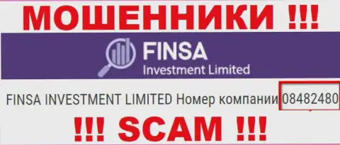 Как представлено на официальном веб-портале мошенников Finsa Investment Limited: 08482480 - это их регистрационный номер