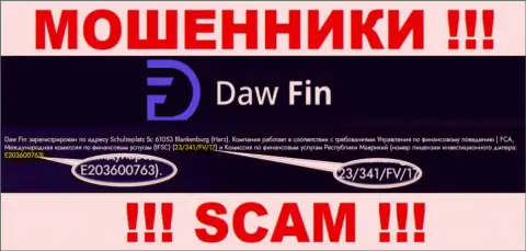 Номер лицензии Daw Fin, у них на интернет-ресурсе, не сумеет помочь уберечь Ваши денежные вложения от грабежа