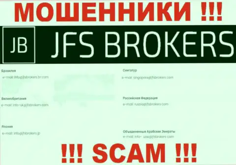 На web-ресурсе ДжФСБрокер Ком, в контактных сведениях, предложен электронный адрес данных аферистов, не пишите, ограбят