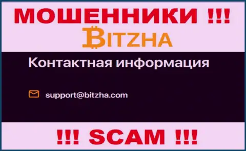 Адрес электронной почты мошенников Bitzha, информация с официального сайта