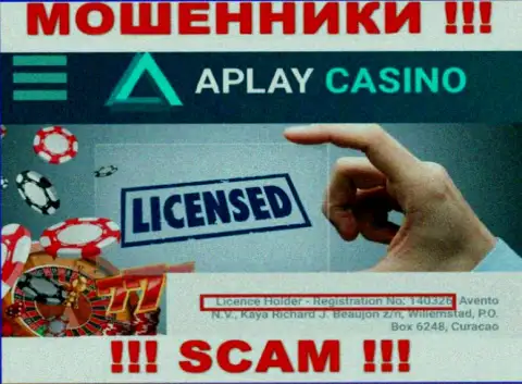 Не сотрудничайте с конторой APlay Casino, зная их лицензию, предложенную на web-портале, Вы не сможете уберечь собственные финансовые средства