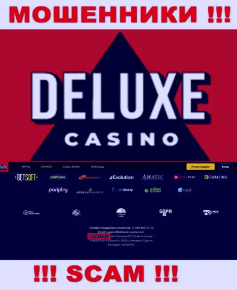 Сведения о юридическом лице Deluxe Casino на их официальном сайте имеются - это BOVIVE LTD