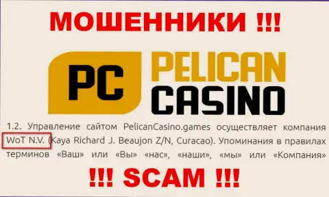 Юридическое лицо компании PelicanCasino Games - WoT N.V.
