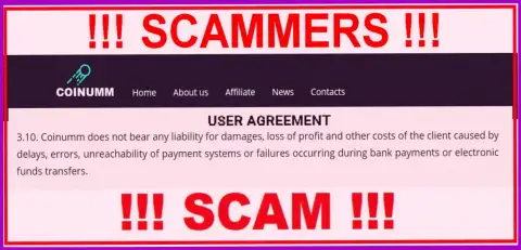 Coinumm Com scammers are not liable for customer losses