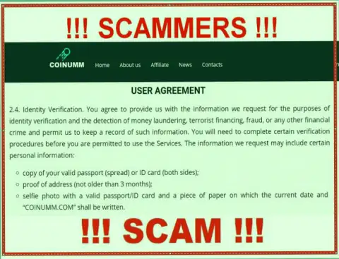 Coinumm Scammers are collecting all personal data from their customers
