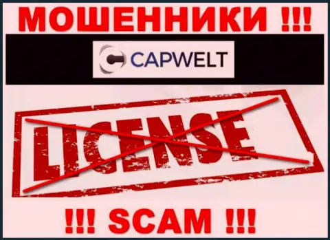 Совместное взаимодействие с интернет-аферистами CapWelt Com не принесет прибыли, у указанных разводил даже нет лицензии