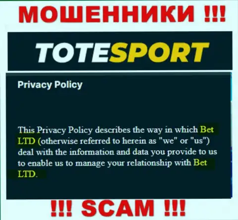 ToteSport Eu - юридическое лицо internet-жуликов контора BET Ltd