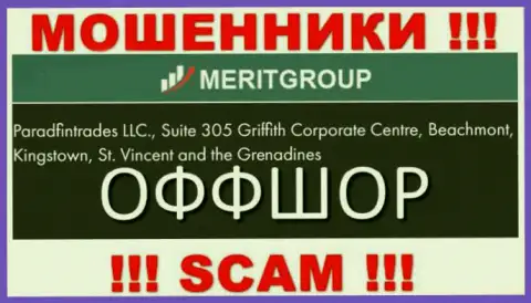 Suite 305 Griffith Corporate Centre, Beachmont, Kingstown, St. Vincent and the Grenadines - отсюда, с оффшора, шулера MeritGroup безнаказанно лишают денег клиентов