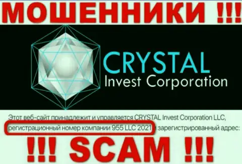 Регистрационный номер компании Crystal Invest Corporation, скорее всего, что и ненастоящий - 955 LLC 2021