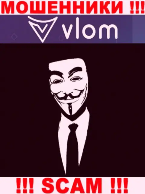 Сведений о руководителях организации Vlom нет - так что довольно опасно сотрудничать с этими internet махинаторами