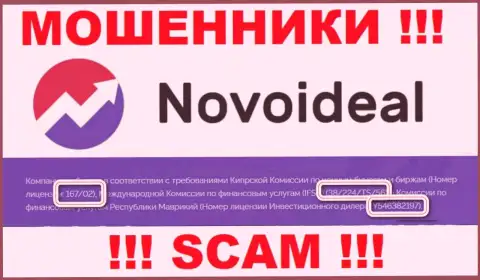 Не имейте дело с NovoIdeal, зная их лицензию, показанную на web-ресурсе, Вы не сумеете спасти вложенные денежные средства