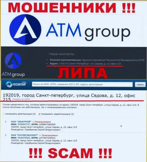 Во всемирной internet сети и на веб-ресурсе воров ATM Group нет реальной информации об их адресе регистрации