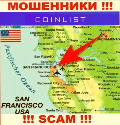 Юридическое место базирования CoinList Co на территории - San Francisco, USA