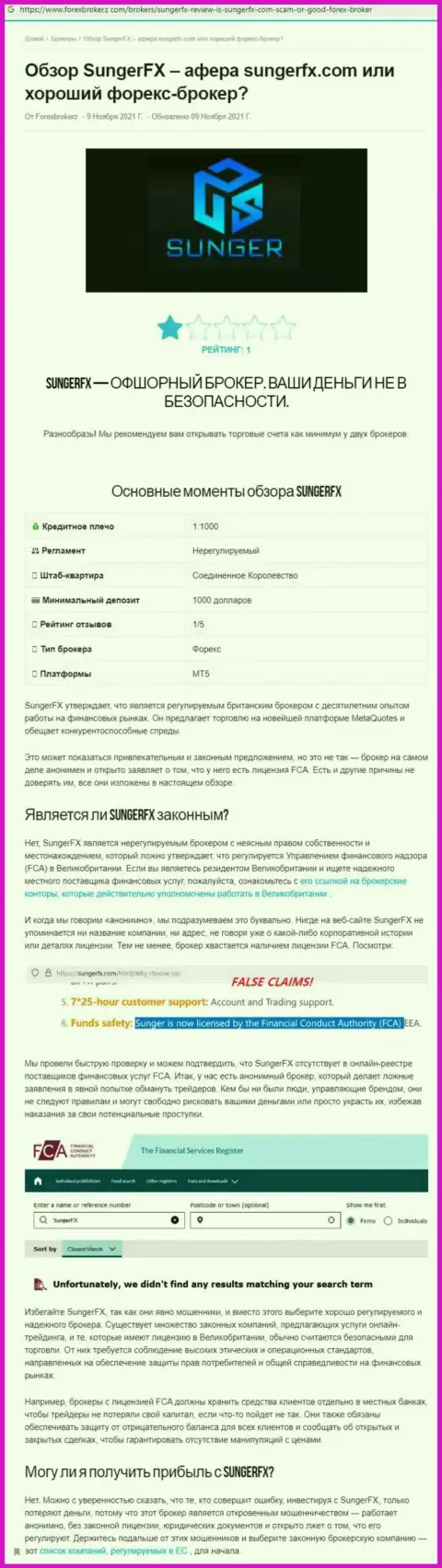 SungerFX Com - это МОШЕННИК !!! Отзывы и подтверждения противоправных уловок в обзорной статье
