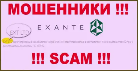 Компанией Exante Eu владеет XNT LTD - сведения с официального сайта мошенников