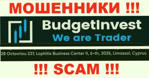 Не взаимодействуйте с конторой Budget Invest - указанные ворюги отсиживаются в офшорной зоне по адресу: 8 Octovriou 237, Lophitis Business Center II, 6-th, 3035, Limassol, Cyprus
