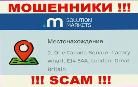 На сайте Solution Markets нет достоверной информации об адресе регистрации организации - это ШУЛЕРА !!!