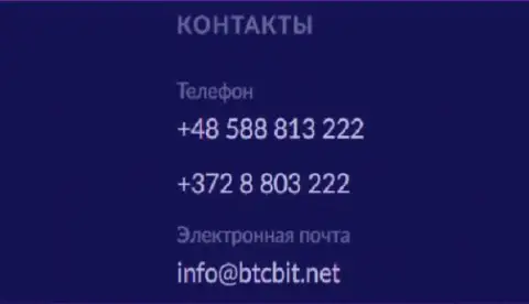 Телефон и е-мейл интернет-обменника БТК Бит