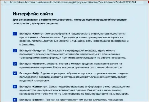 Интерфейс сайта криптовалютной online-обменки BTCBit Net детально описан на web-сервисе bitcoina ru