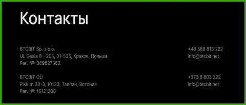 Контакты online обменки BTC Bit