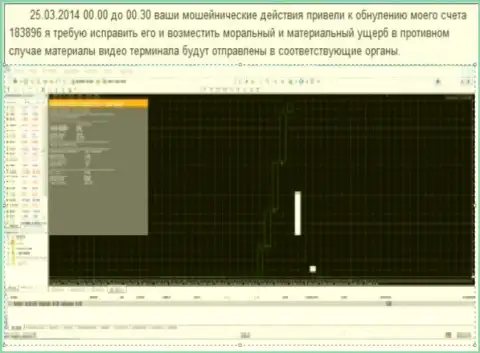Скрин экрана с доказательством слива счета клиента в Ru GrandCapital Net