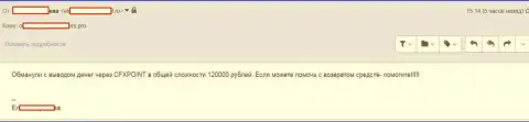Еще одну жертву ЦФХ Поинт оставили без 120 000 российских рублей